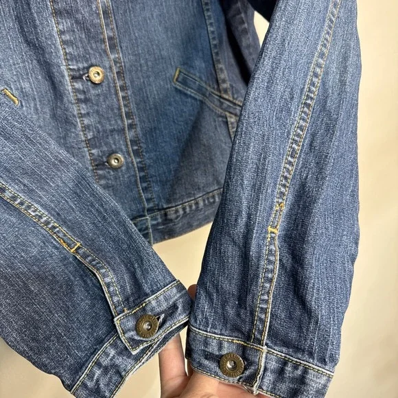 Levi Strauss Signature Denim Jacket Womens Y2K Cropped Trucker Sz Large 12/14 - Picture 6 of 16